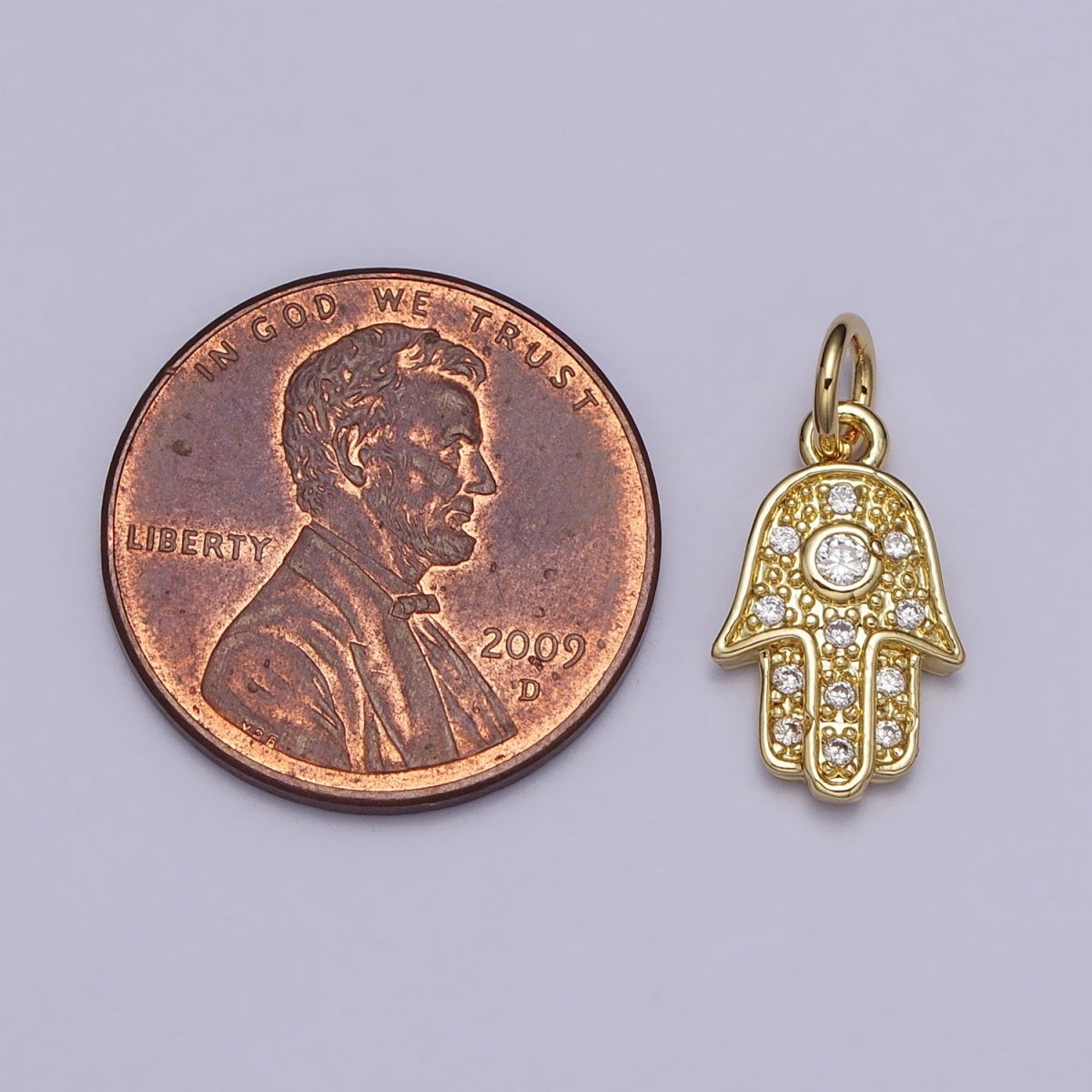 Clear CZ Hamsa Hand Gold Add-On Charm | AC201 - DLUXCA