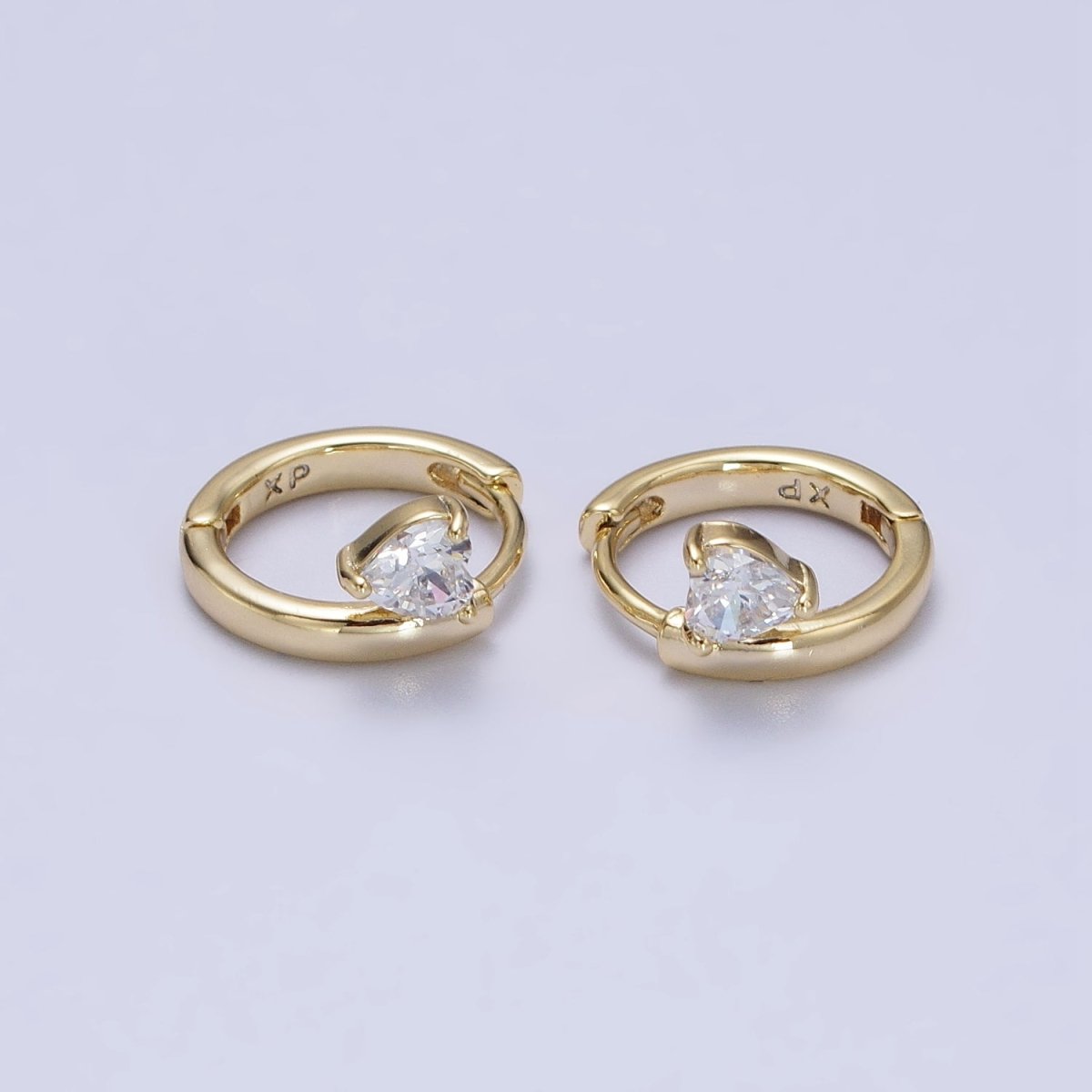 Clear CZ Heart Spiral 12mm Gold Cartilage Minimalist Huggie Earrings | AB429 - DLUXCA