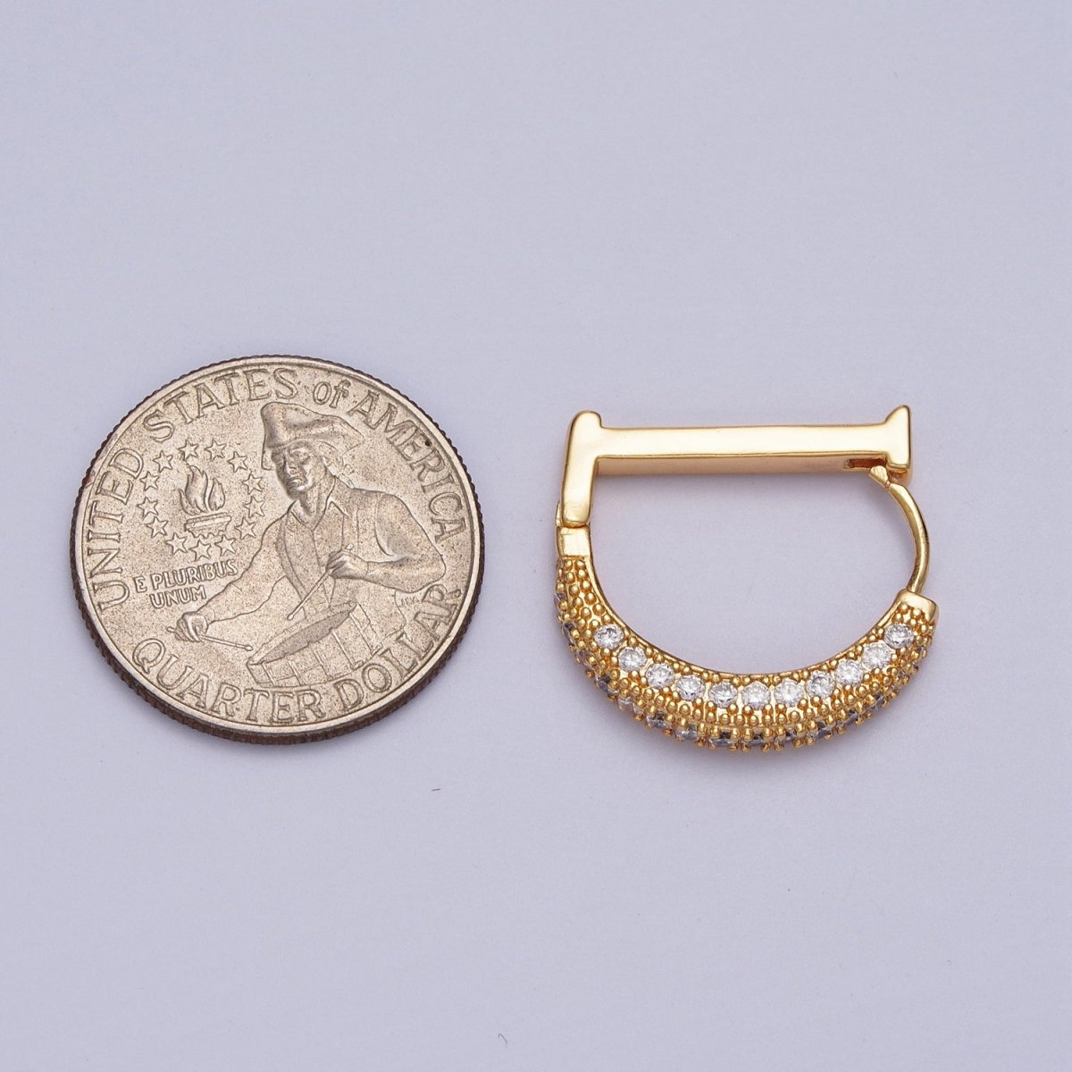 Clear CZ Micro Paved Geometric D-Shaped Gold Huggie Earrings | AB001 - DLUXCA