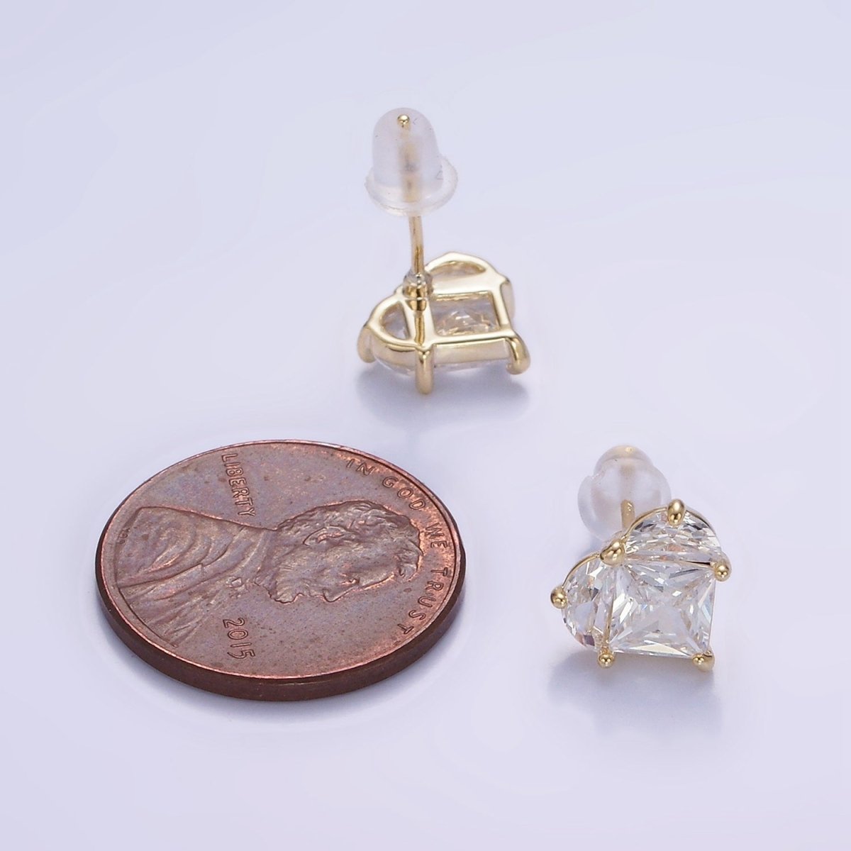 OS Clear CZ Pixel Heart Stud Earrings in Gold & Silver | V526 V527