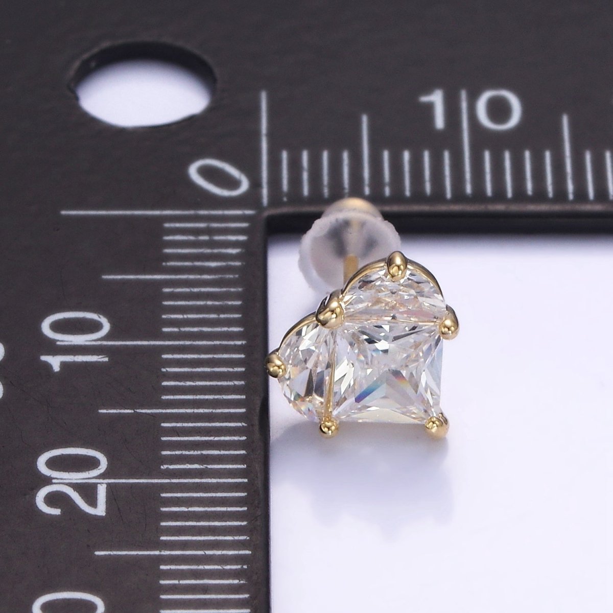 OS Clear CZ Pixel Heart Stud Earrings in Gold & Silver | V526 V527