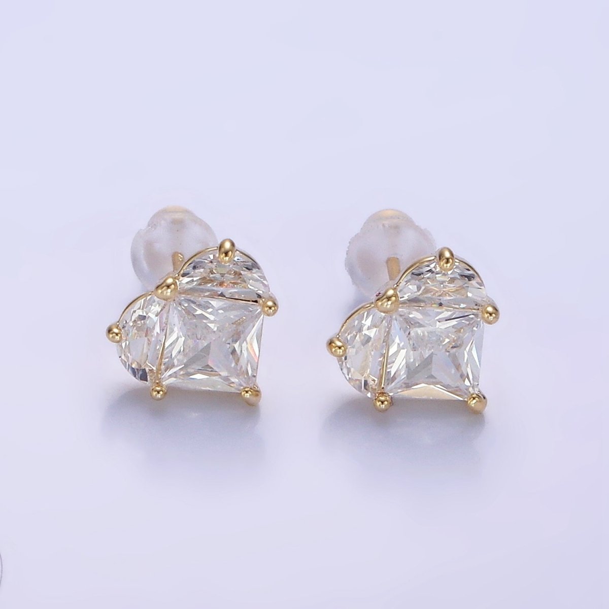 OS Clear CZ Pixel Heart Stud Earrings in Gold & Silver | V526 V527