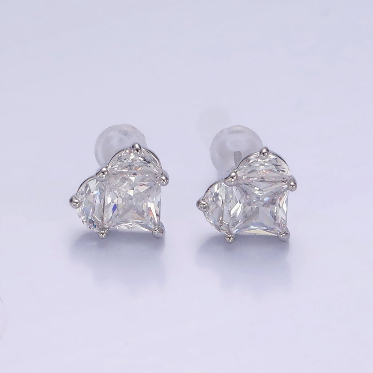OS Clear CZ Pixel Heart Stud Earrings in Gold & Silver | V526 V527