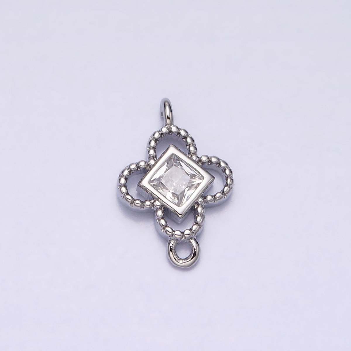 Clear CZ Rhombus Open Beaded Quatrefoil Clover Link Connector in Gold & Silver | Y-846