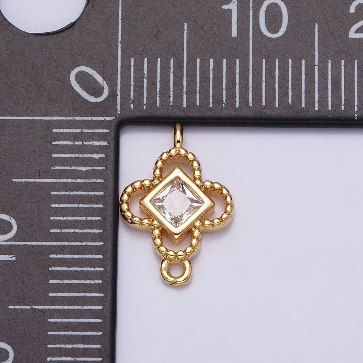 Clear CZ Rhombus Open Beaded Quatrefoil Clover Link Connector in Gold & Silver | Y-846