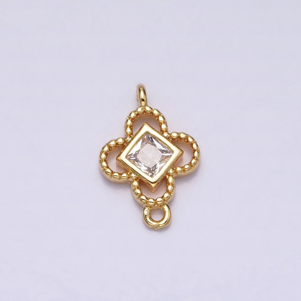 Clear CZ Rhombus Open Beaded Quatrefoil Clover Link Connector in Gold & Silver | Y-846