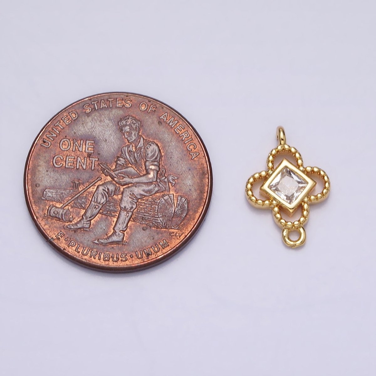 Clear CZ Rhombus Open Beaded Quatrefoil Clover Link Connector in Gold & Silver | Y-846