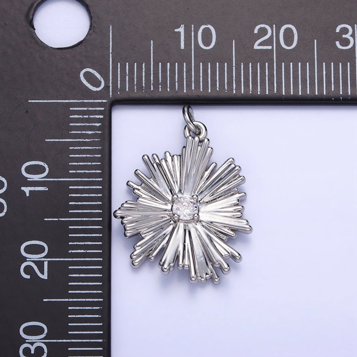 14K Gold Filled Sunburst Flower Petal Clear CZ Charm in Gold & Silver | C140