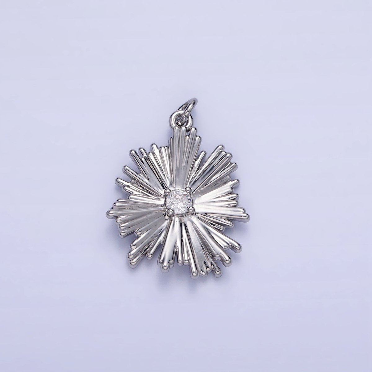 14K Gold Filled Sunburst Flower Petal Clear CZ Charm in Gold & Silver | C140