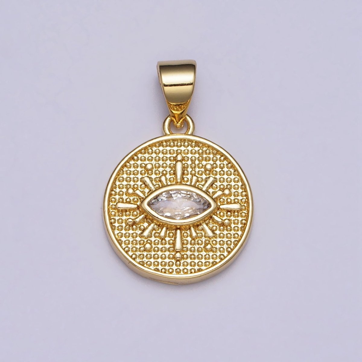 Clear Evil Eye CZ Beaded Round Coin Gold Pendant | AA078 - DLUXCA