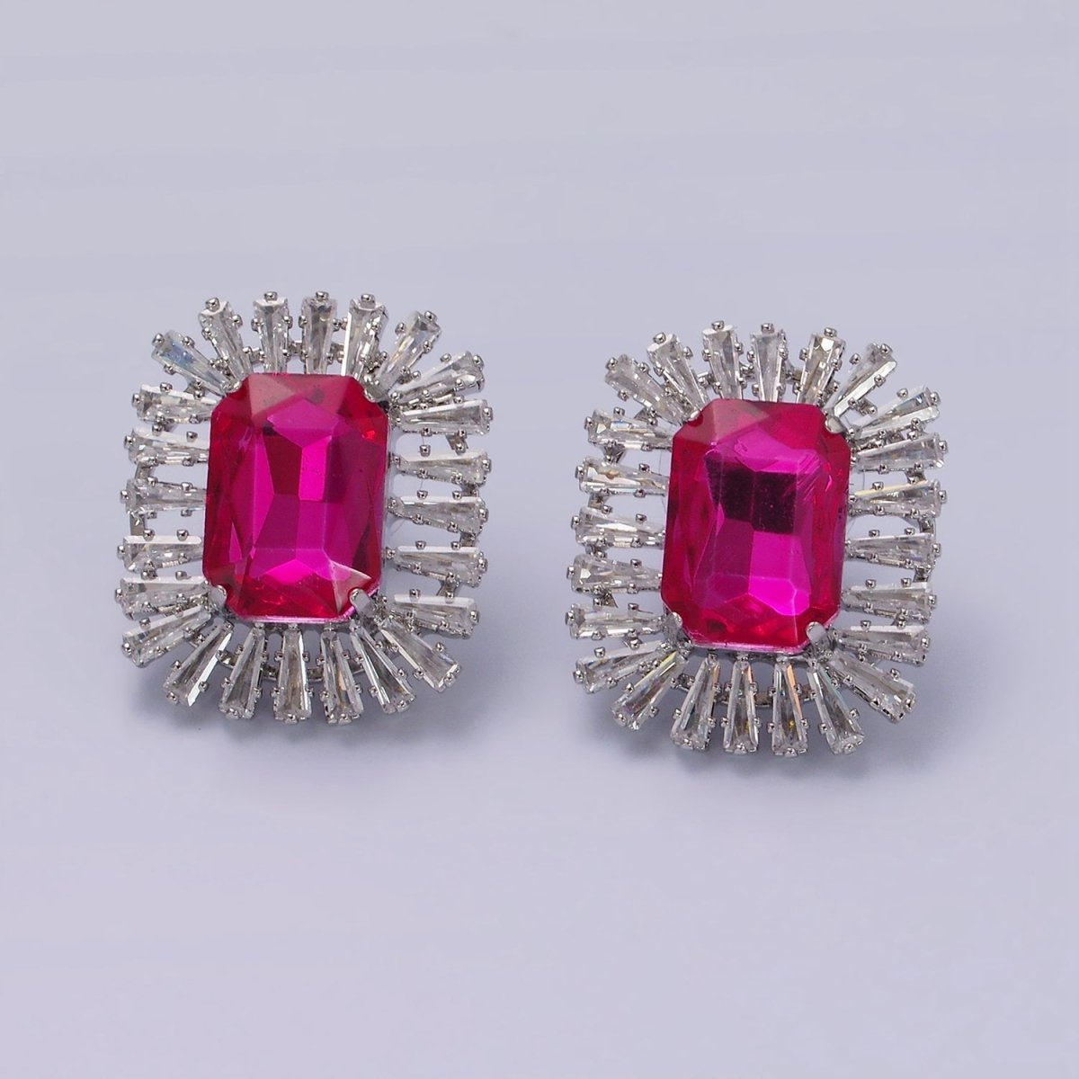 Clear, Fuchsia, Green Baguette Triangle CZ Outline Stud Earrings in Gold & Silver | AE257 - AE261