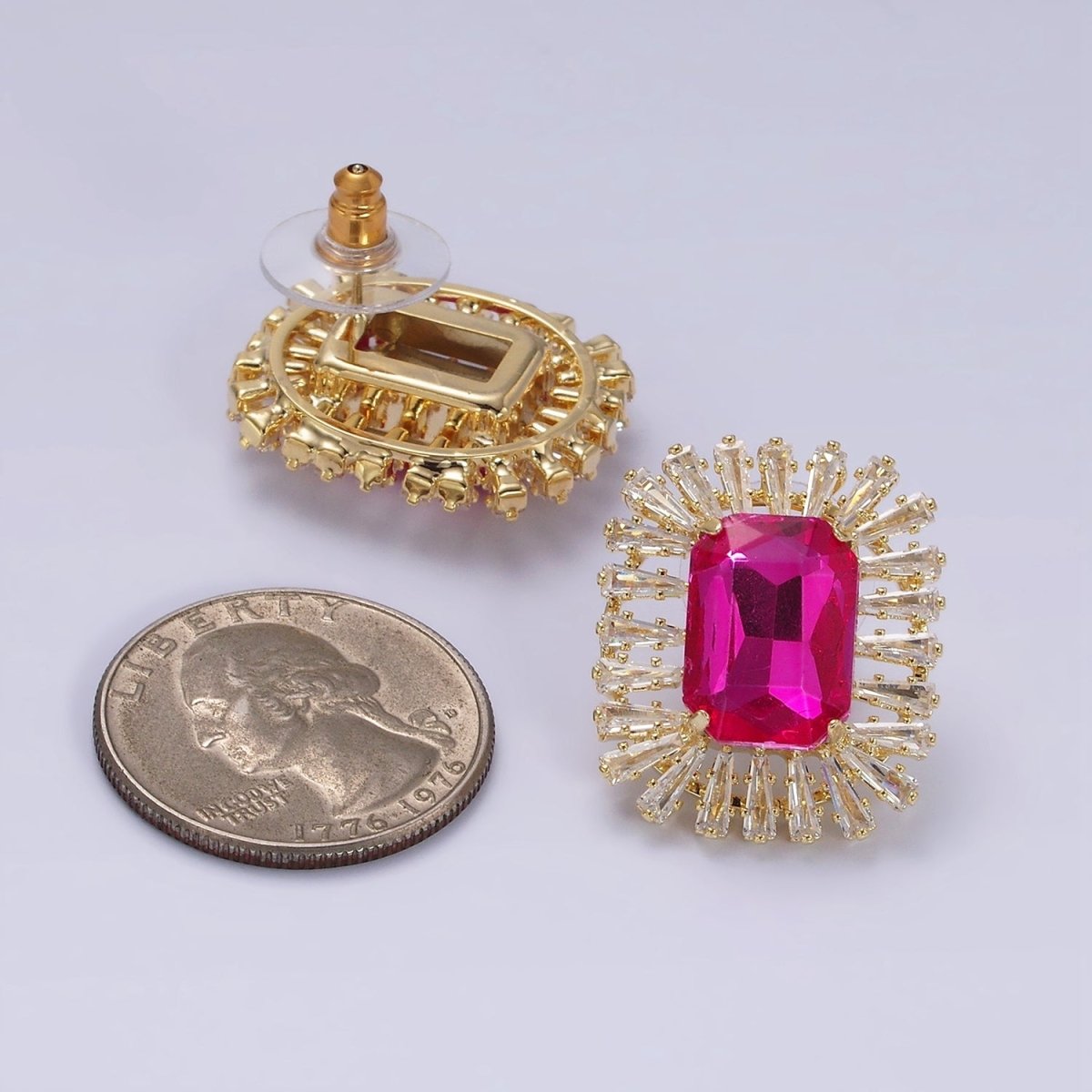 Clear, Fuchsia, Green Baguette Triangle CZ Outline Stud Earrings in Gold & Silver | AE257 - AE261