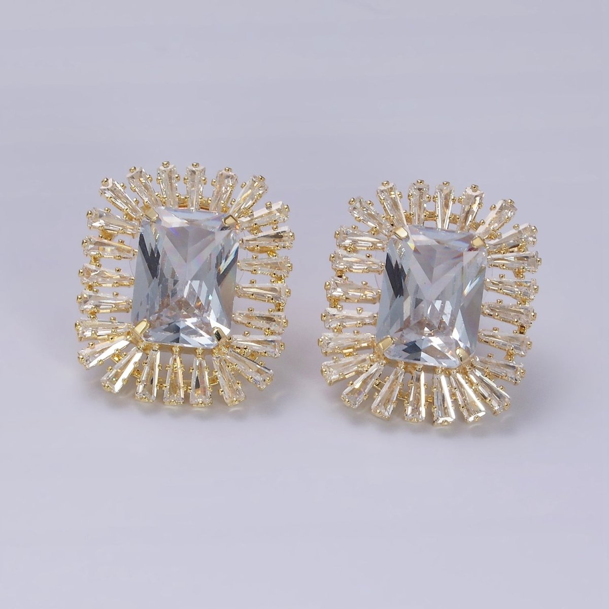 Clear, Fuchsia, Green Baguette Triangle CZ Outline Stud Earrings in Gold & Silver | AE257 - AE261