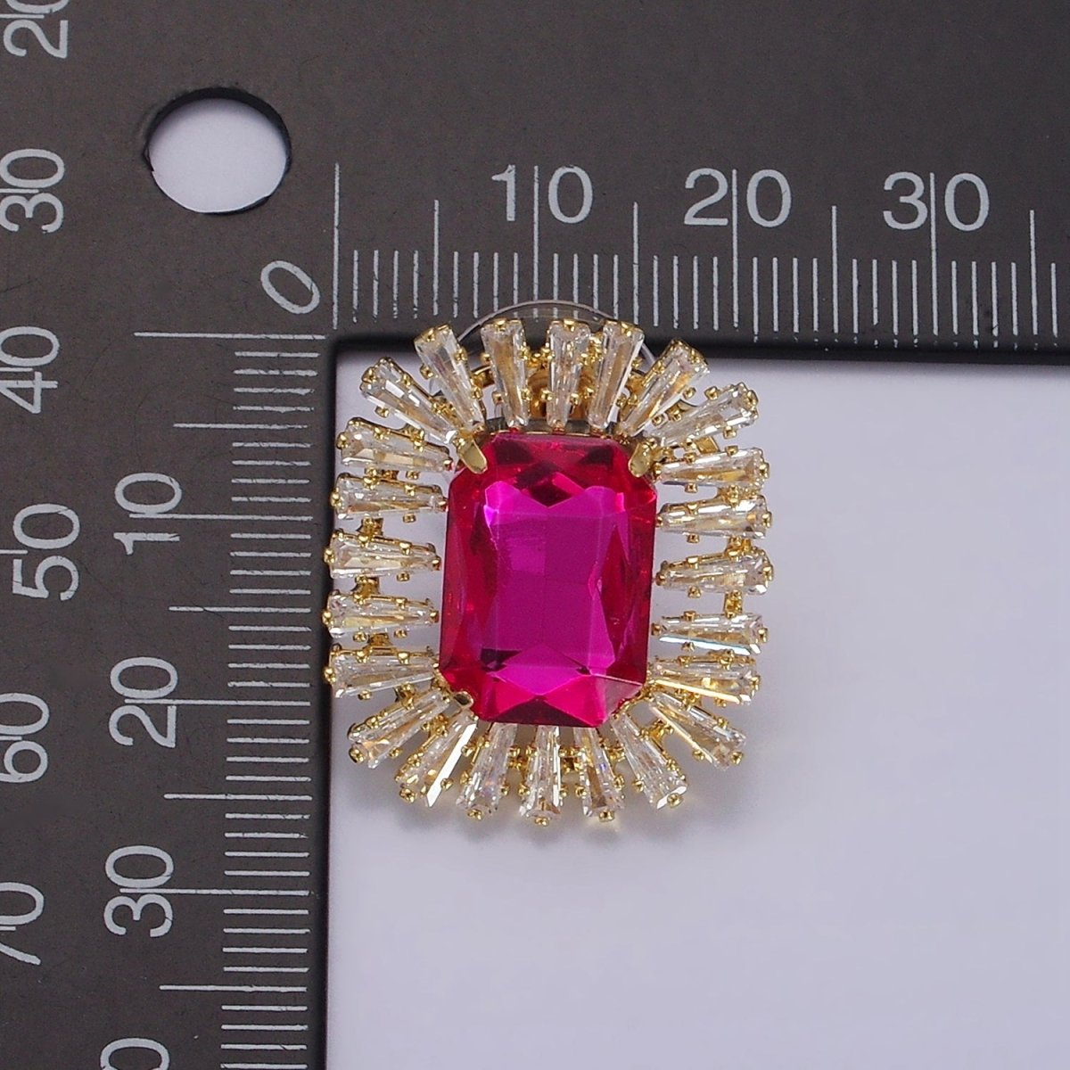 Clear, Fuchsia, Green Baguette Triangle CZ Outline Stud Earrings in Gold & Silver | AE257 - AE261