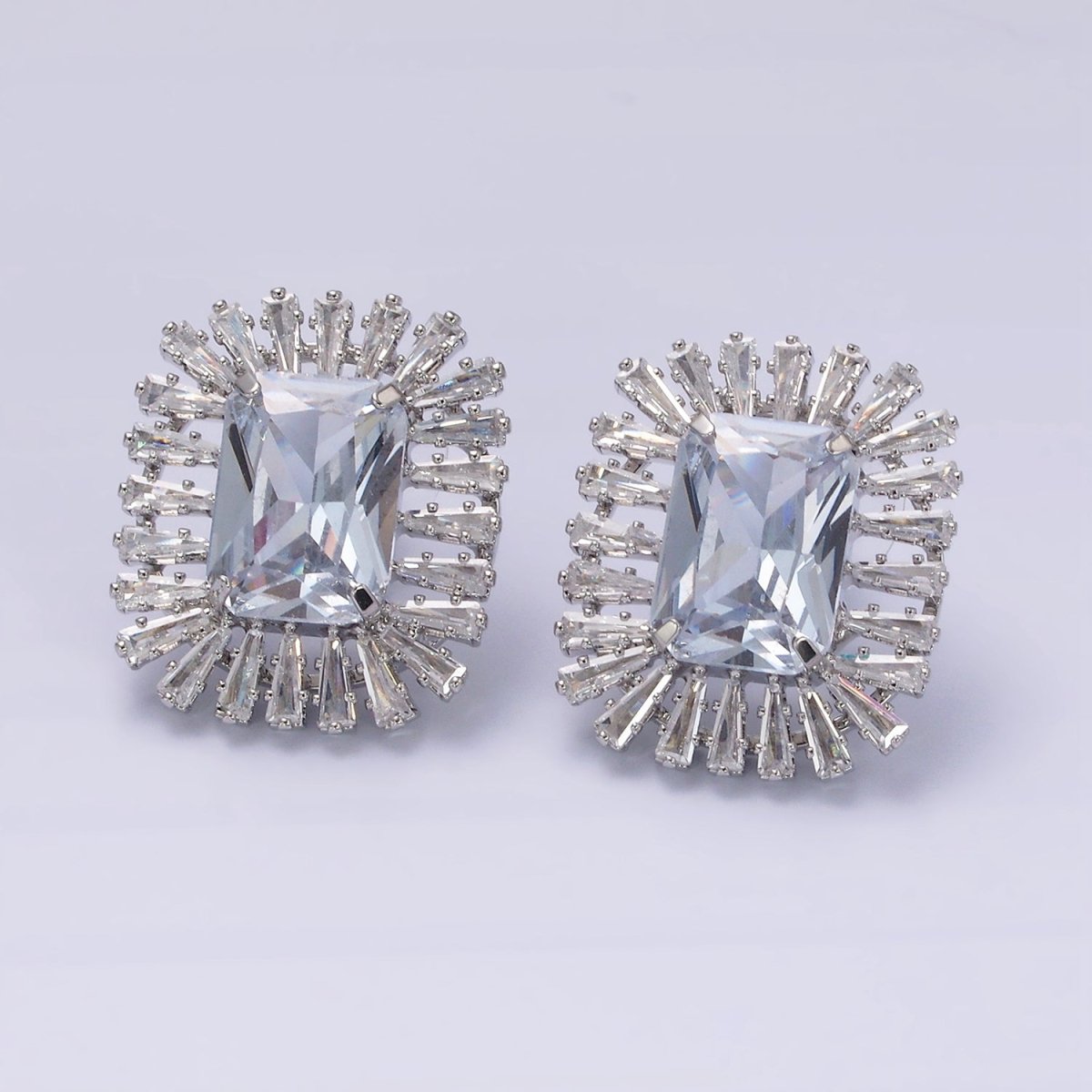 Clear, Fuchsia, Green Baguette Triangle CZ Outline Stud Earrings in Gold & Silver | AE257 - AE261