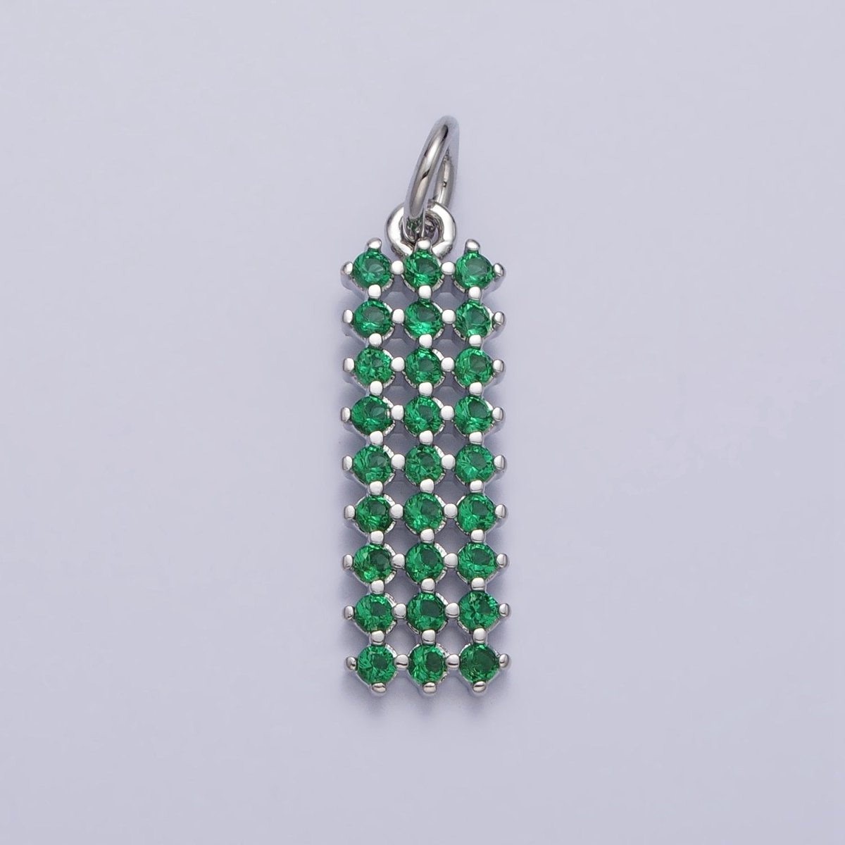 14K Gold Filled Clear, Green Micro Paved CZ Tag Bar Charm in Gold & Silver | AC205 AC234