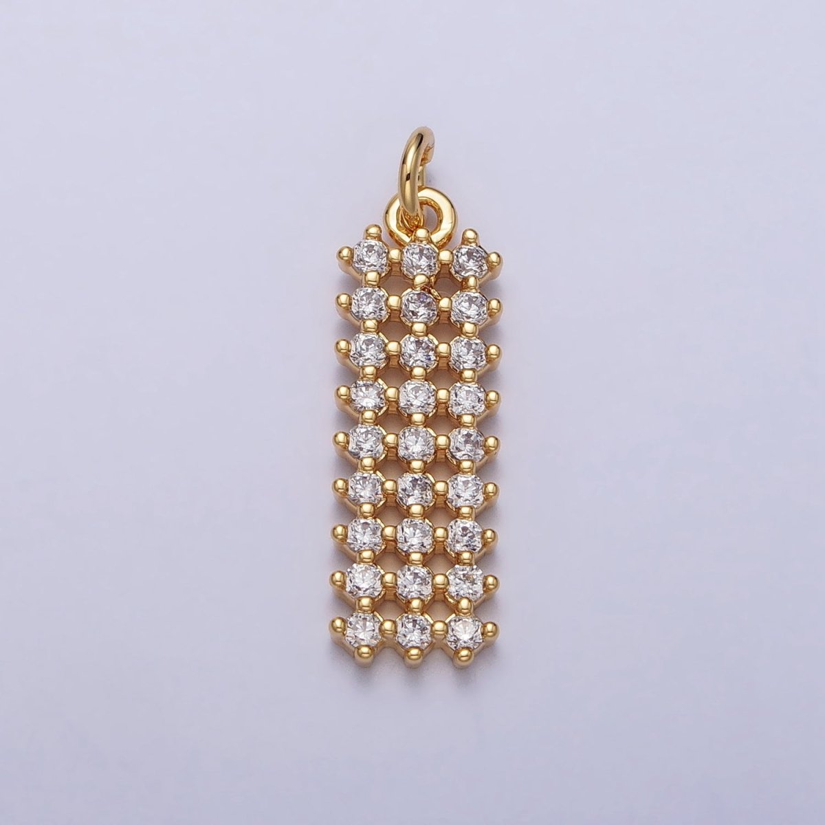 14K Gold Filled Clear, Green Micro Paved CZ Tag Bar Charm in Gold & Silver | AC205 AC234