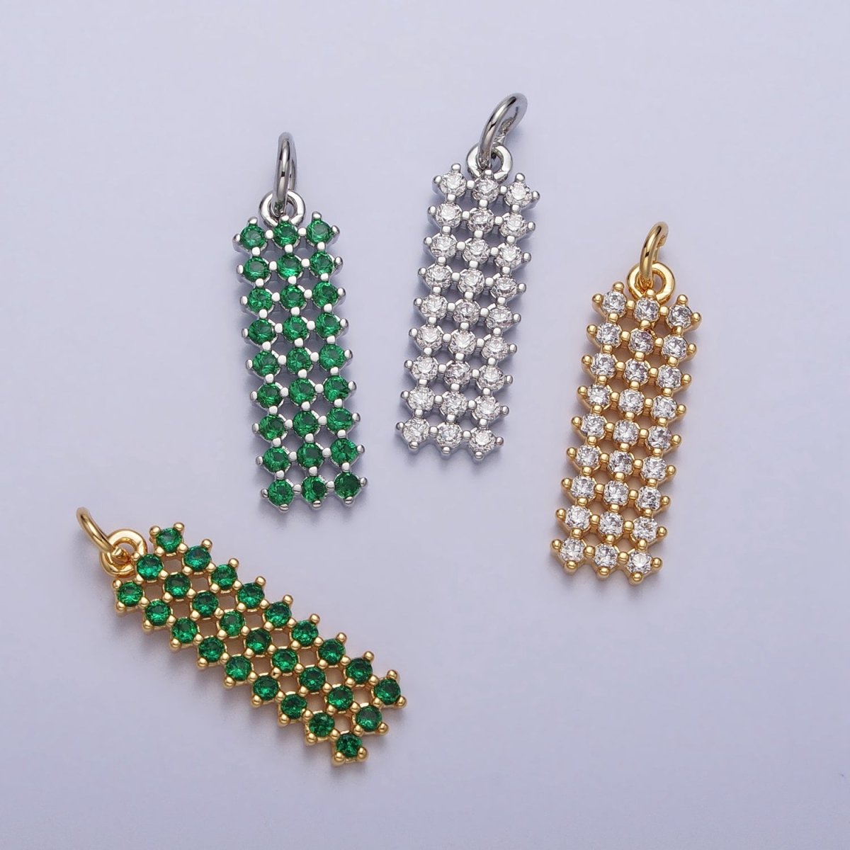 14K Gold Filled Clear, Green Micro Paved CZ Tag Bar Charm in Gold & Silver | AC205 AC234