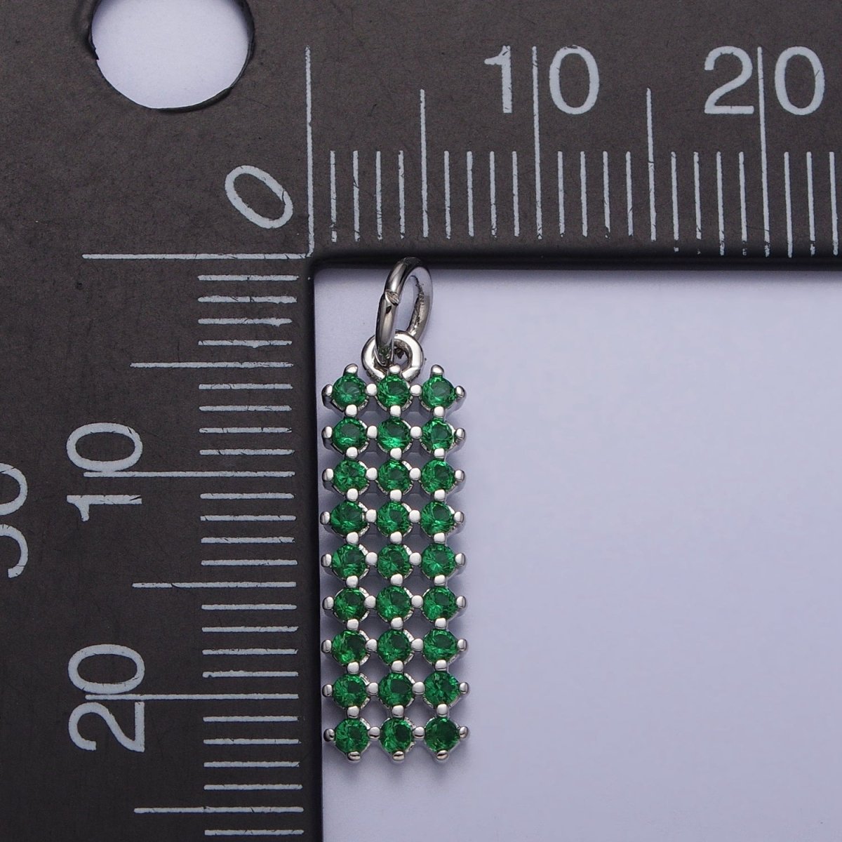 14K Gold Filled Clear, Green Micro Paved CZ Tag Bar Charm in Gold & Silver | AC205 AC234