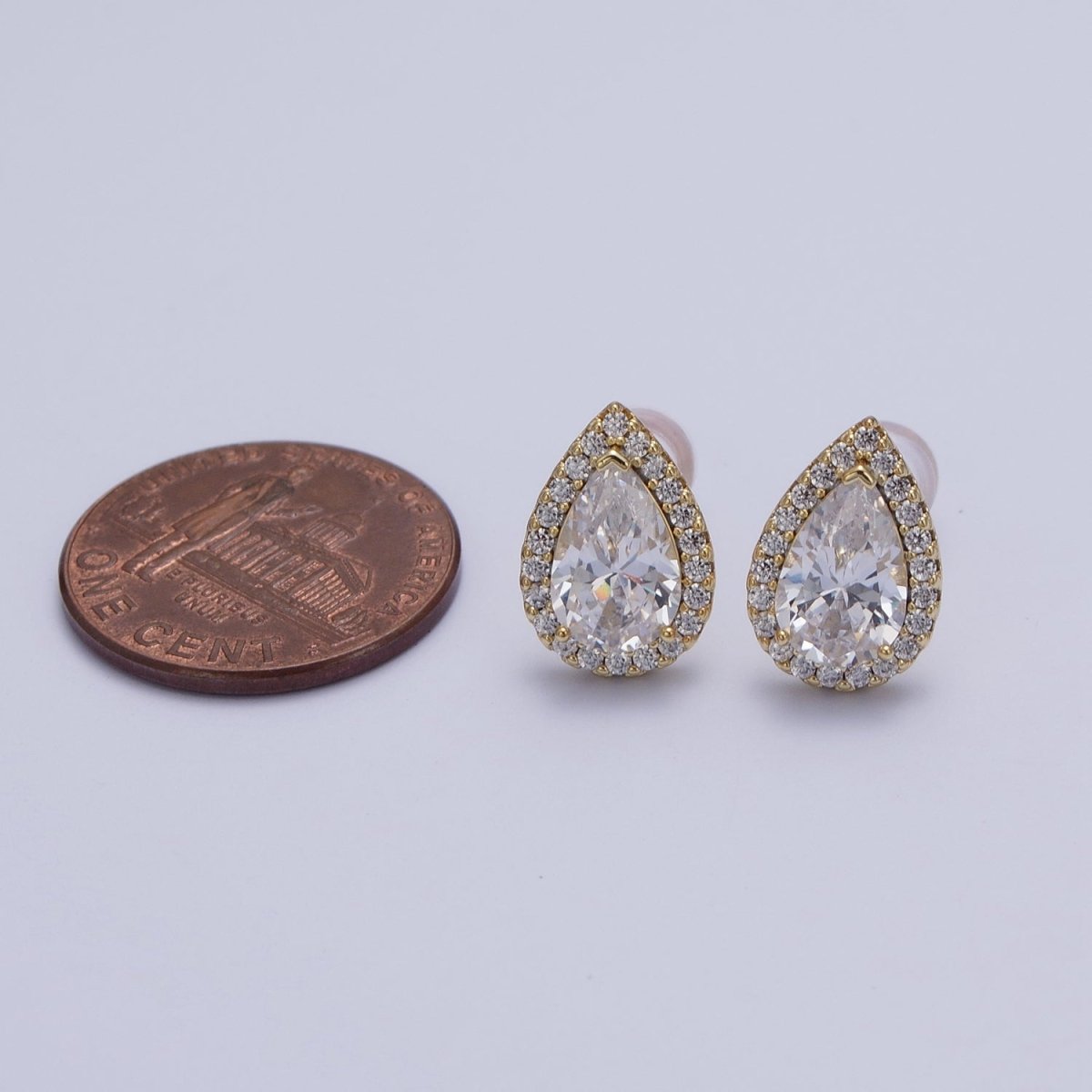 Clear, Green Teardrop Micro Paved CZ Gold Stud Earrings | AD-191 AD-192