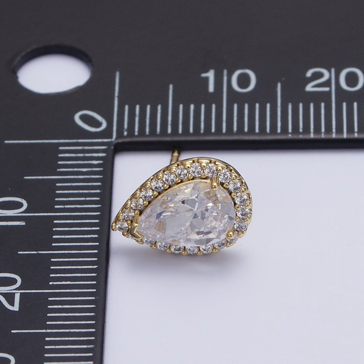 Clear, Green Teardrop Micro Paved CZ Gold Stud Earrings | AD-191 AD-192