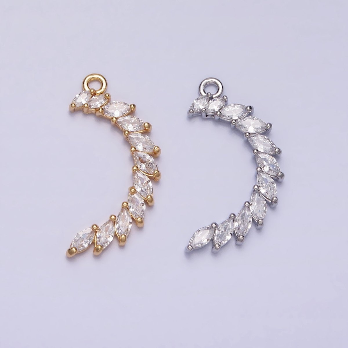 Clear Marquise Crescent CZ Lined Add-On Charm in Gold & Silver | Y-847