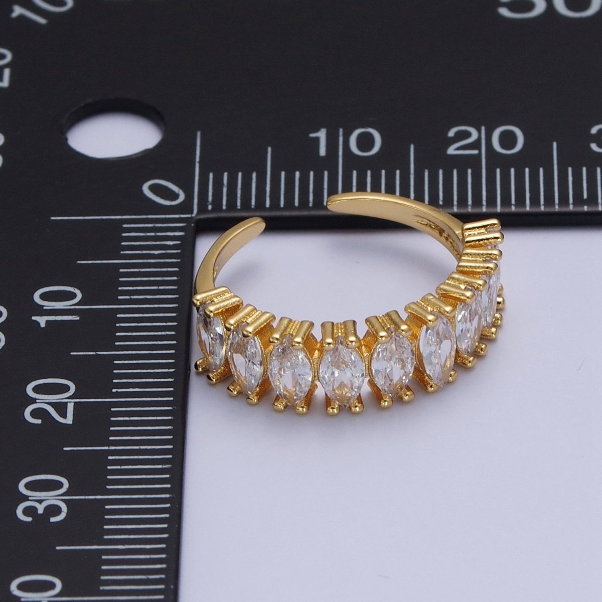 Clear Marquise Cubic Zirconia Adjustable Gold Band Ring | X-614 - DLUXCA