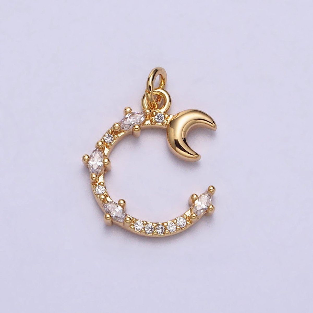 Clear Marquise Micro Paved CZ Celestial Crescent Moon Charm | AC114 - DLUXCA