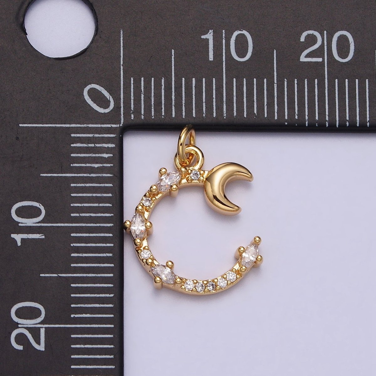 Clear Marquise Micro Paved CZ Celestial Crescent Moon Charm | AC114 - DLUXCA