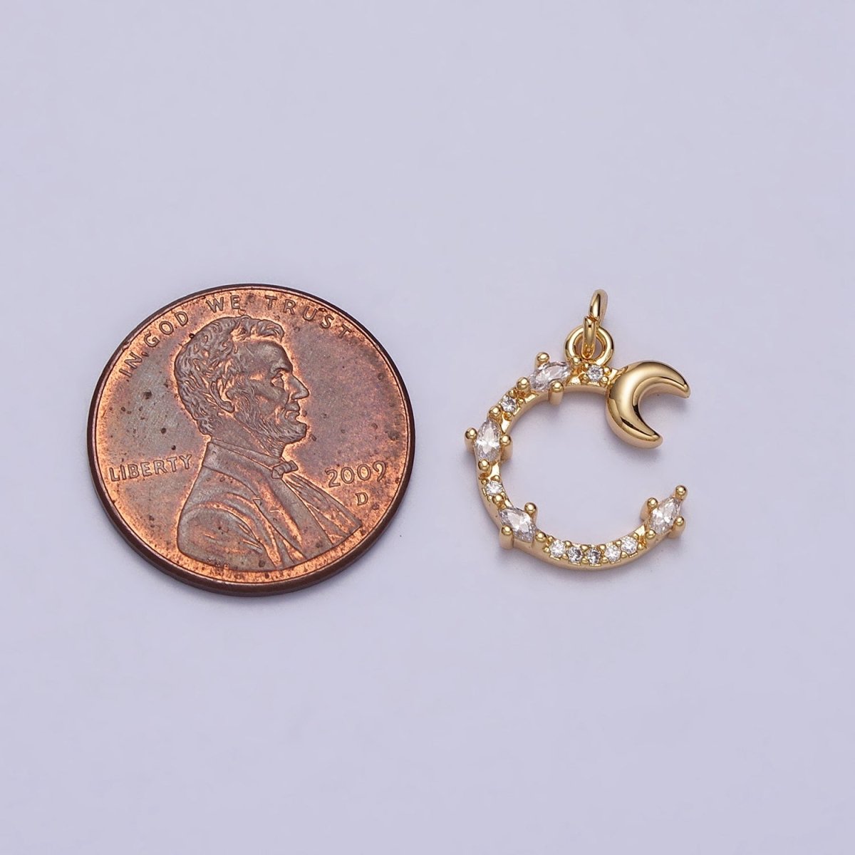 Clear Marquise Micro Paved CZ Celestial Crescent Moon Charm | AC114 - DLUXCA