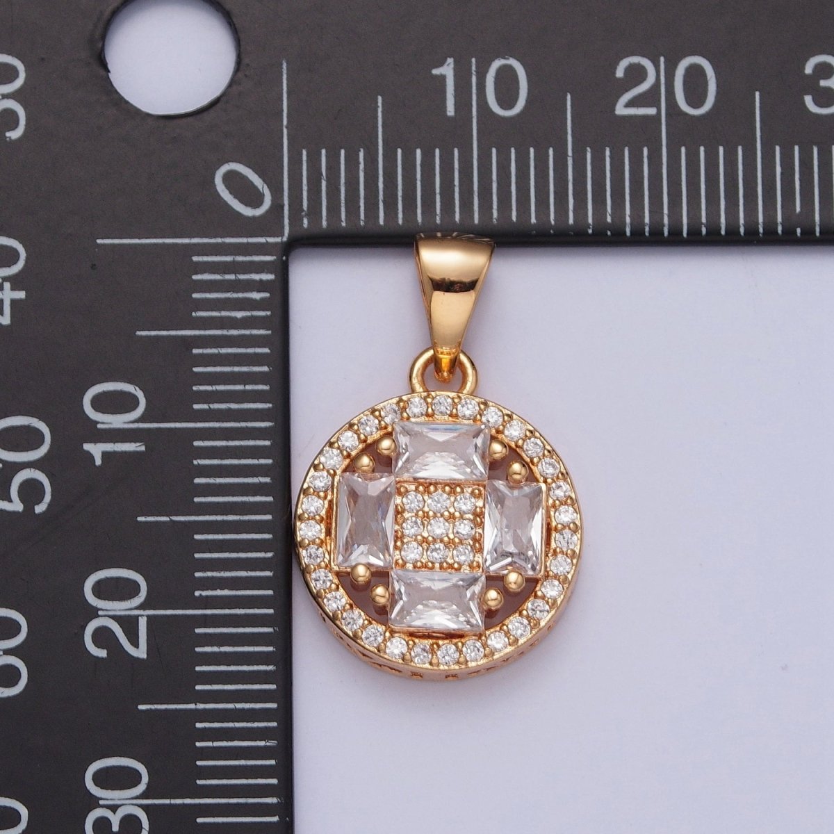 Clear Micro Pave Baguette Medallion Pendant For Jewelry Making | X-380 - DLUXCA