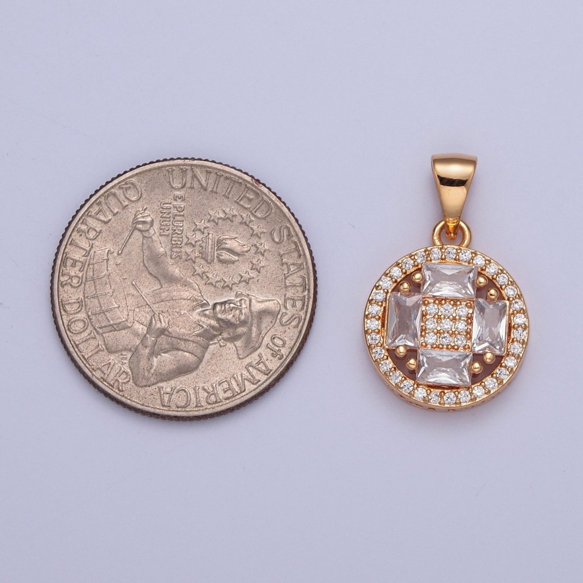 Clear Micro Pave Baguette Medallion Pendant For Jewelry Making | X-380 - DLUXCA