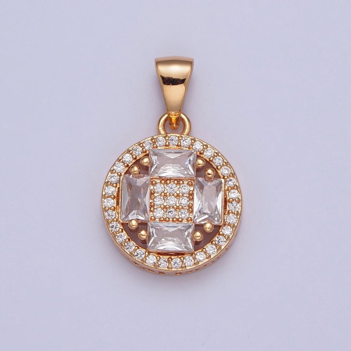 Clear Micro Pave Baguette Medallion Pendant For Jewelry Making | X-380 - DLUXCA