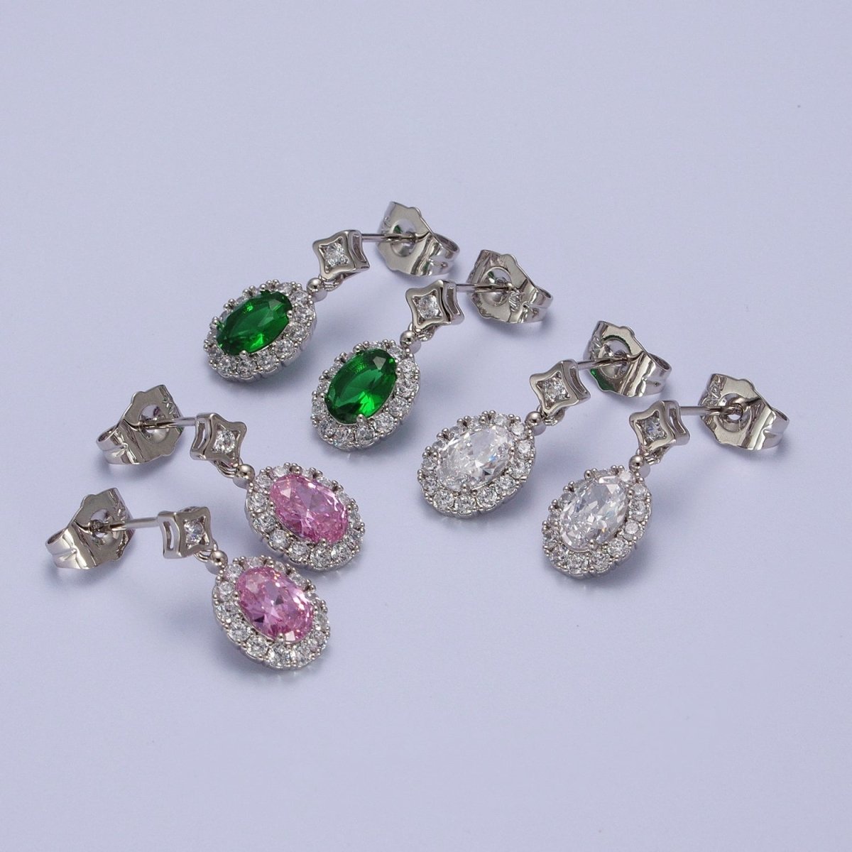 Clear Micro Pave cubic zirconia Oval halo Drop Stud Earring Bridal Wedding Bridesmaid Jewelry AD-006 AD-007 AD-008