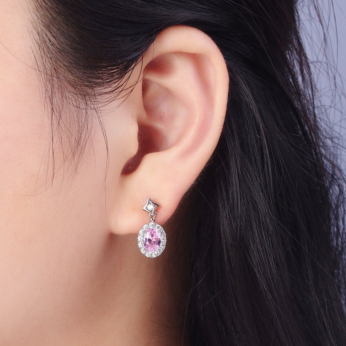 Clear Micro Pave cubic zirconia Oval halo Drop Stud Earring Bridal Wedding Bridesmaid Jewelry AD-006 AD-007 AD-008