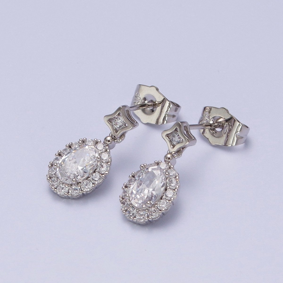 Clear Micro Pave cubic zirconia Oval halo Drop Stud Earring Bridal Wedding Bridesmaid Jewelry AD-006 AD-007 AD-008
