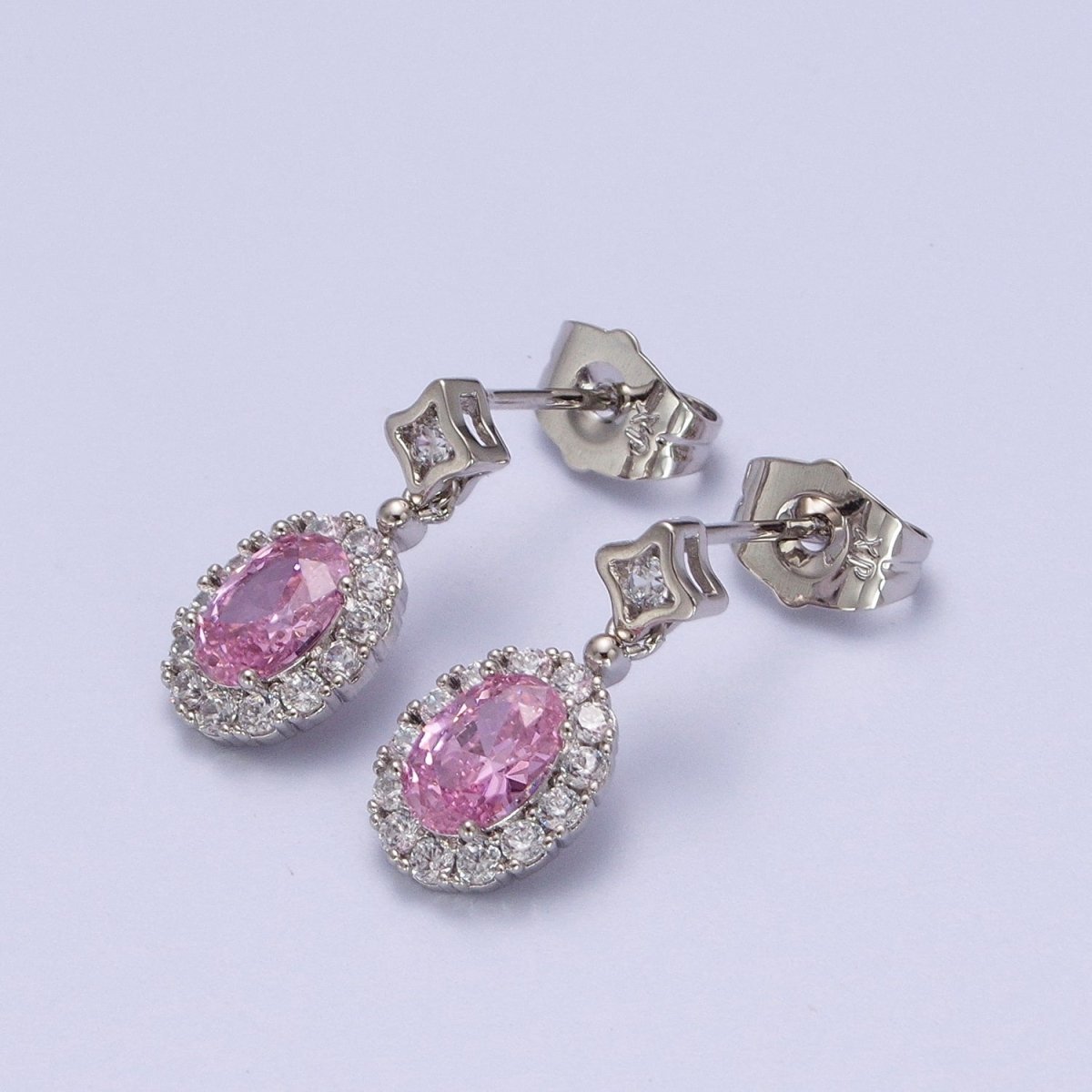 Clear Micro Pave cubic zirconia Oval halo Drop Stud Earring Bridal Wedding Bridesmaid Jewelry AD-006 AD-007 AD-008