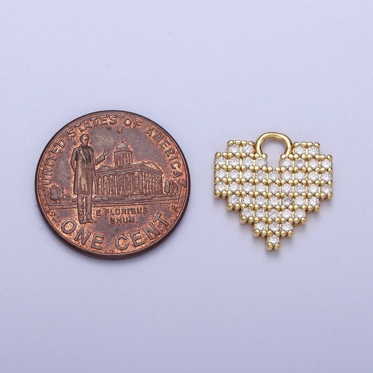 Clear Micro Pave Gold Pixel Heart Charm | A-305 - DLUXCA
