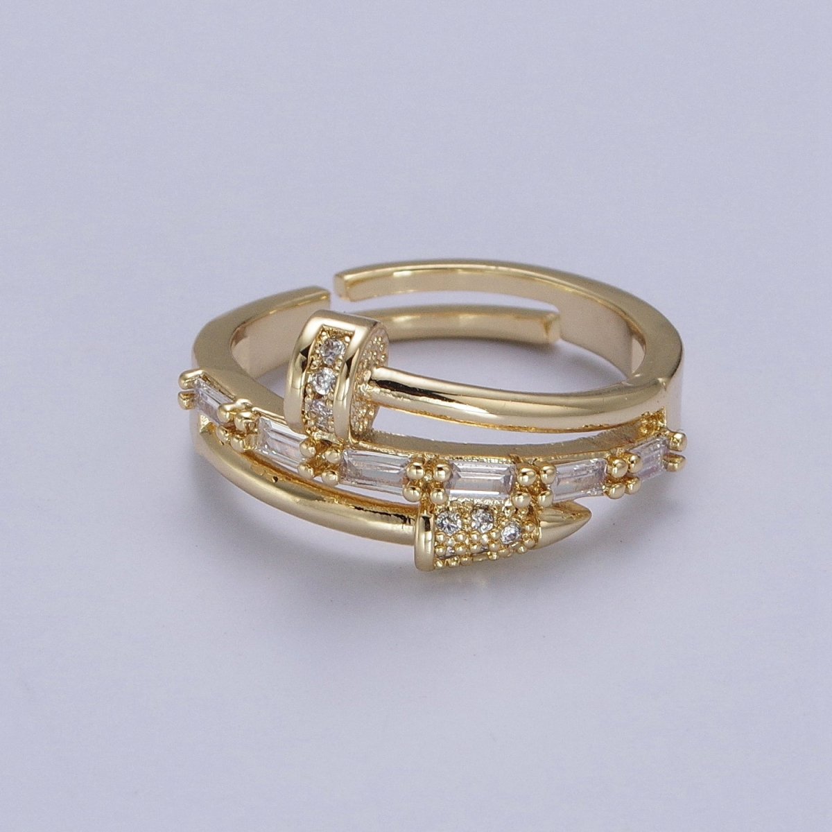 Clear Micro Paved Baguette Adjustable Nail Ring in Gold & Silver | O-257 O-258