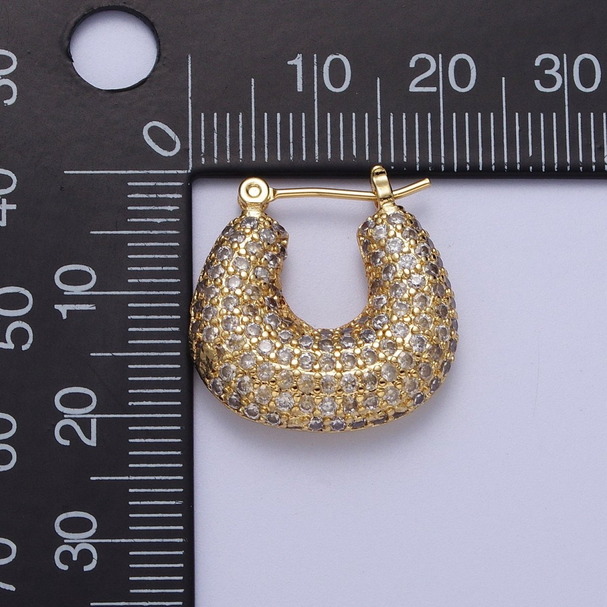 Clear Micro Paved Chubby U-Shaped Latch Earrings in Gold & Silver | AB039 AB040