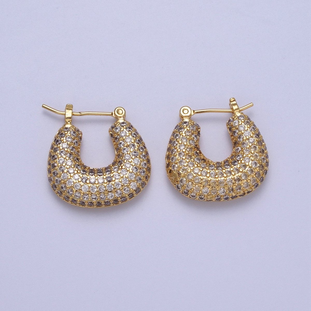 Clear Micro Paved Chubby U-Shaped Latch Earrings in Gold & Silver | AB039 AB040