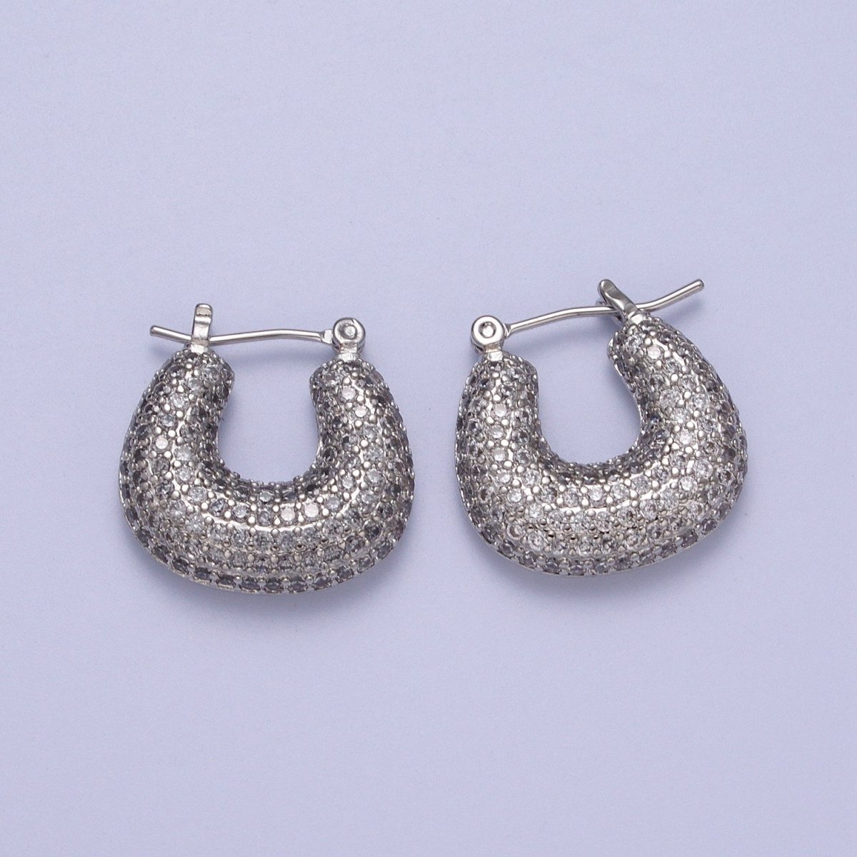 Clear Micro Paved Chubby U-Shaped Latch Earrings in Gold & Silver | AB039 AB040