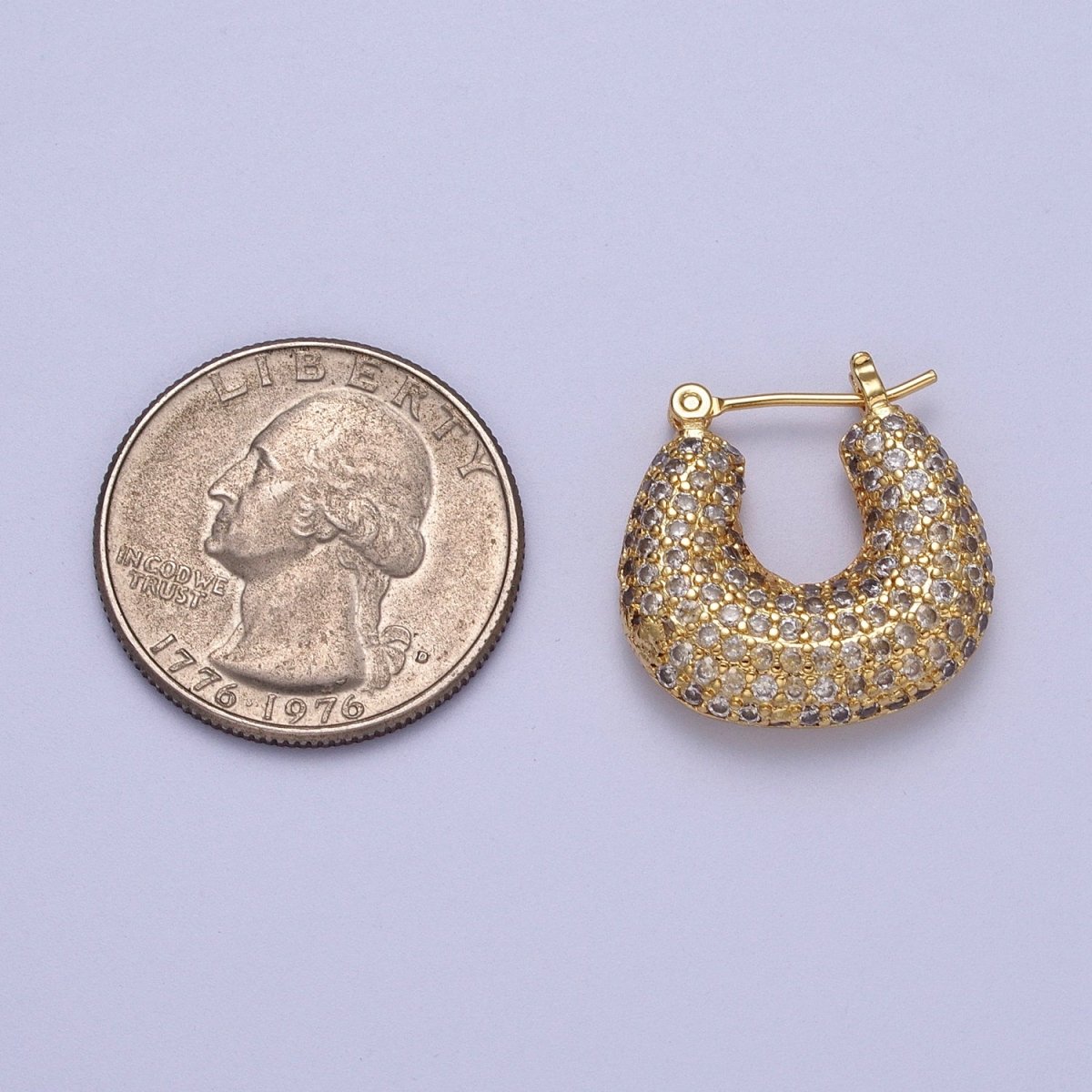 Clear Micro Paved Chubby U-Shaped Latch Earrings in Gold & Silver | AB039 AB040