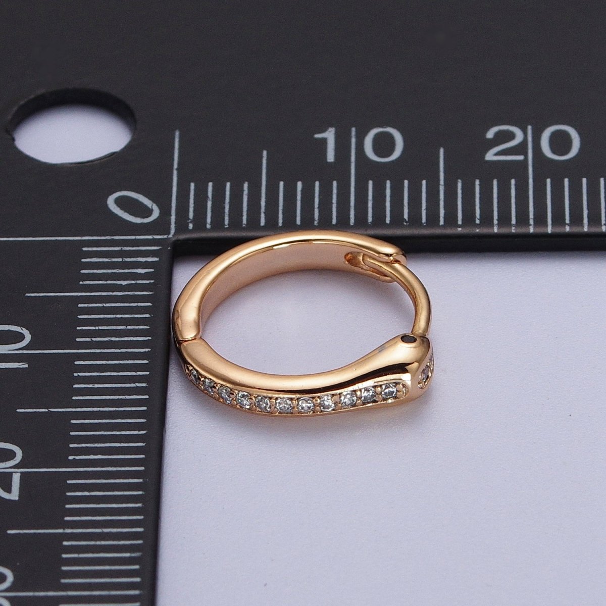 Clear Micro Paved CZ 15mm Pinky Gold Geometric Snake Huggie Earrings | V-039 - DLUXCA