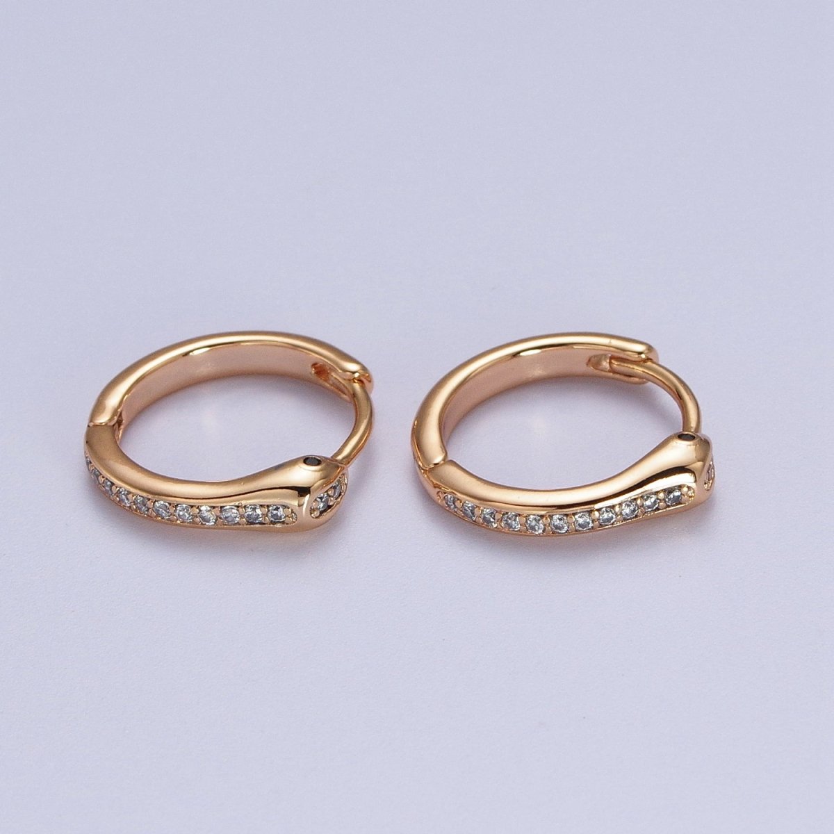 Clear Micro Paved CZ 15mm Pinky Gold Geometric Snake Huggie Earrings | V-039 - DLUXCA