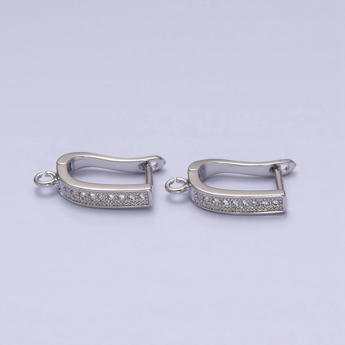 Clear Micro Paved CZ Beaded Open Loop Link English Lock Earrings Supply in Gold & Silver | Z-296 Z-297