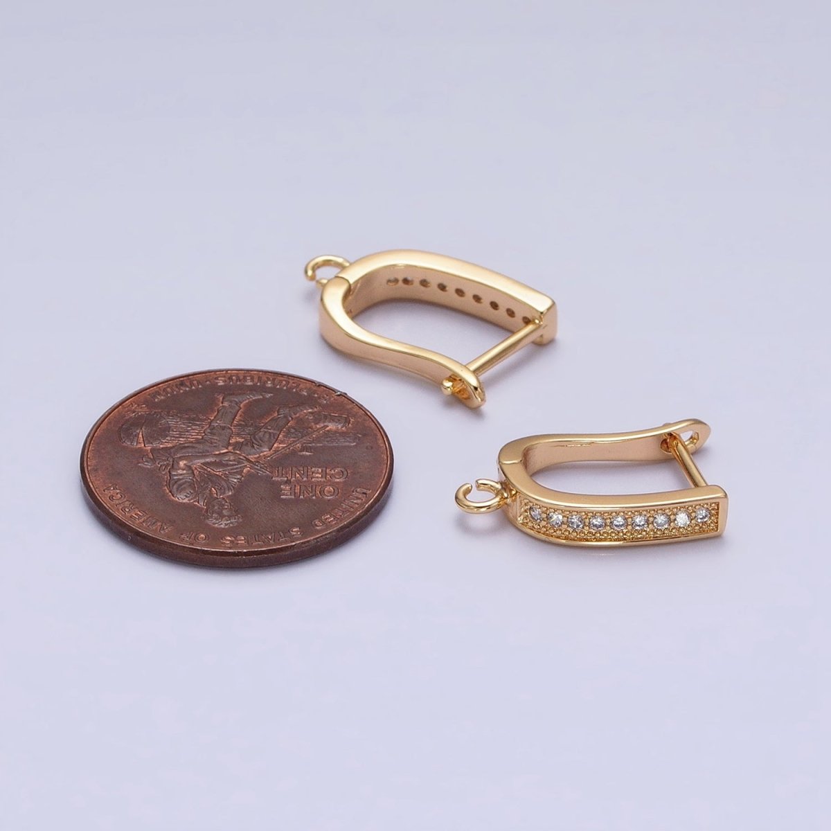 Clear Micro Paved CZ Beaded Open Loop Link English Lock Earrings Supply in Gold & Silver | Z-296 Z-297