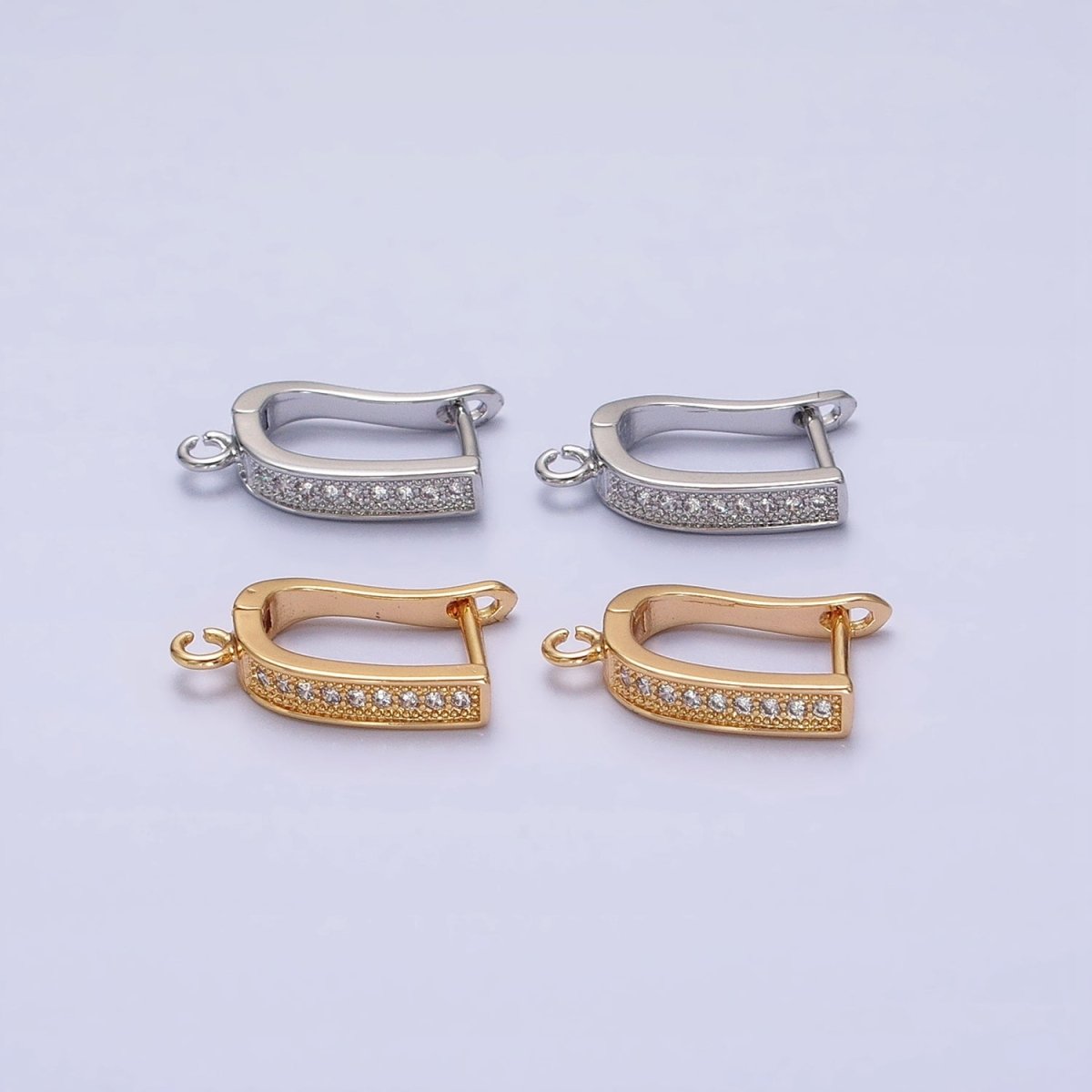 Clear Micro Paved CZ Beaded Open Loop Link English Lock Earrings Supply in Gold & Silver | Z-296 Z-297