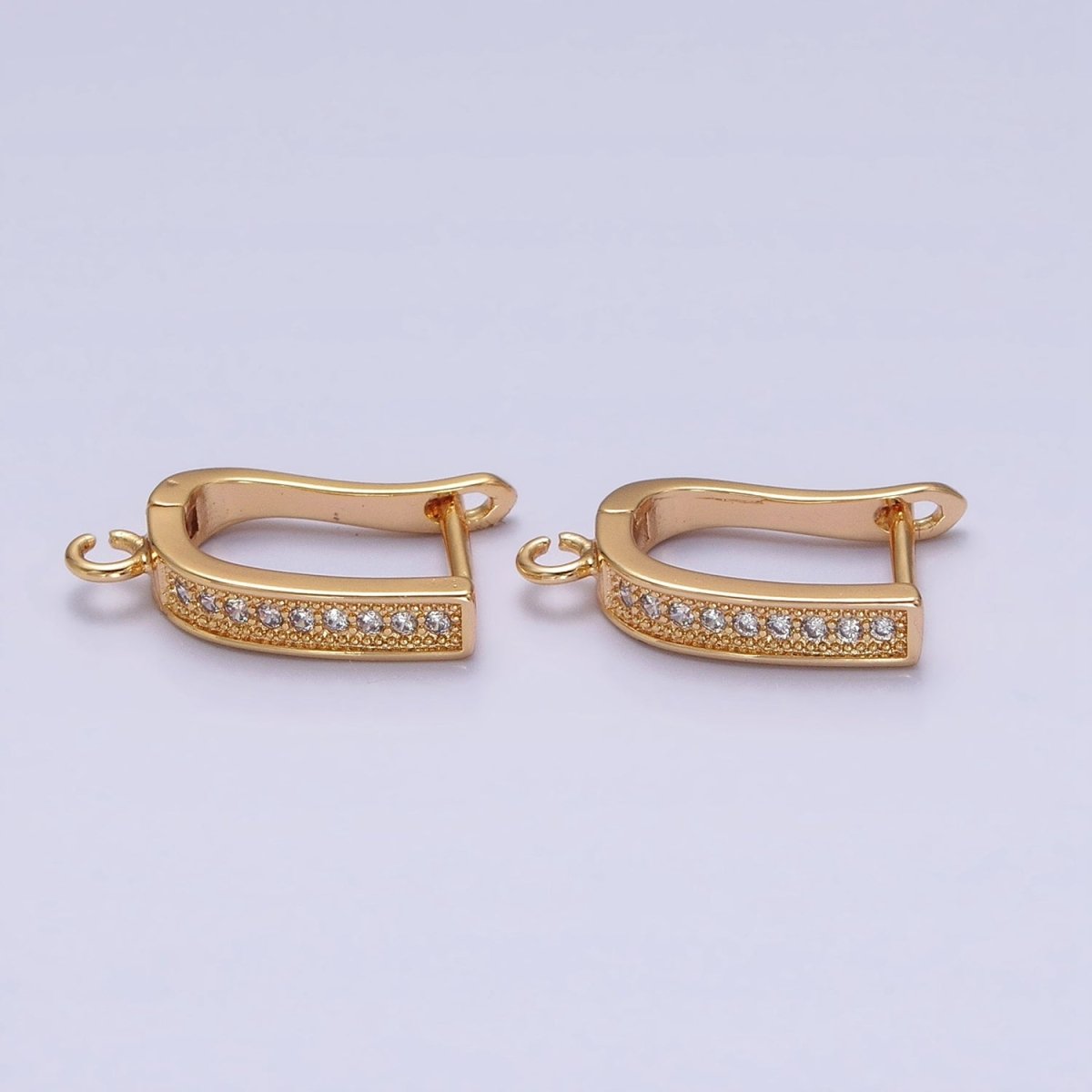 Clear Micro Paved CZ Beaded Open Loop Link English Lock Earrings Supply in Gold & Silver | Z-296 Z-297