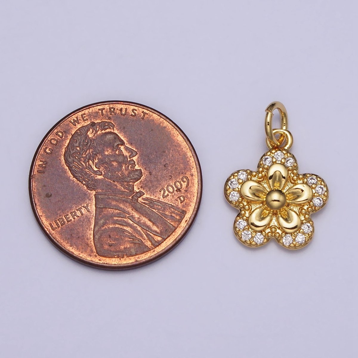 Clear Micro Paved CZ Blooming Daisy Flower Gold Add-On Charm | AC202 - DLUXCA